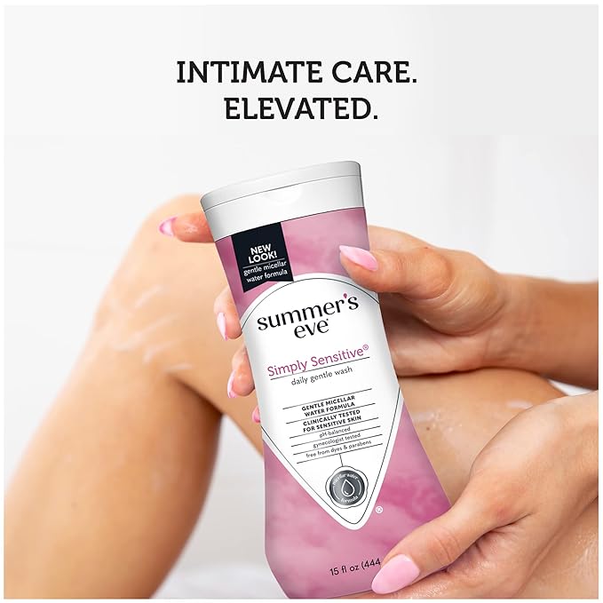 Summer's Eve Simply Sensitive All-Over Daily Feminine Wash, Gentle pH-Balanced Body Wash for Women, Removes Vaginal Odor, 15 Fl Oz (Pack of 2)