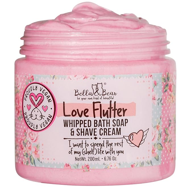 Bella & Bear Love Flutter Whipped Bath Soap And Shave Cream - Body Wash for Women and Girls - Perfect Bar Soap Alternative - Natural Shave Cream Paraben Free, No Harmful Chemicals, Cruelty Free, Vegan