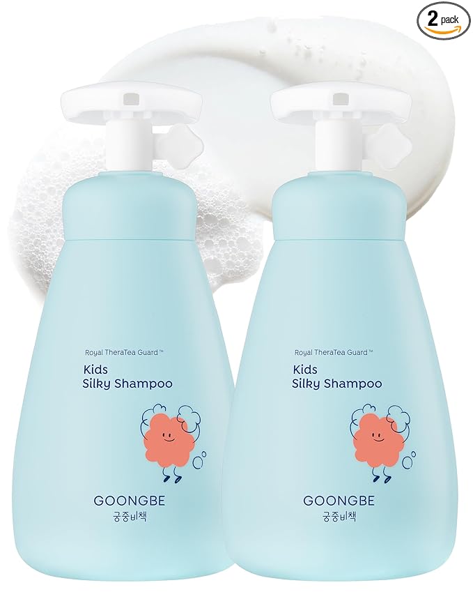 GOONGBE Kids' Silky Shampoo - Korean Kids Hair Softening Shampoo - Shiny and Glossy Hair for Weak, Frizzy and Tangle Prone Hair - Low pH & Silicone-Free - Allergen Free Scent, 10.1 fl.oz. 2 Pack