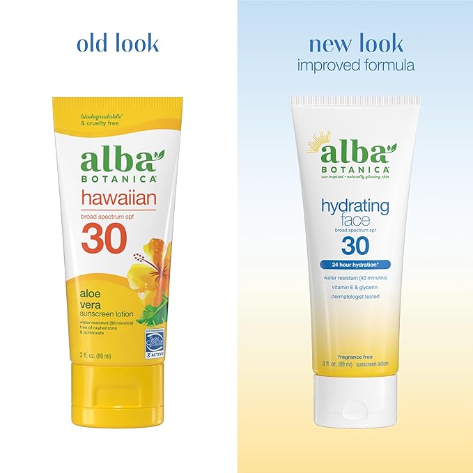 Alba Botanica Sunscreen for Face, Fragrance-Free Hawaiian Face Sunscreen Lotion, Broad Spectrum SPF 30, Water Resistant and Biodegradable, 3 fl. oz. Bottle
