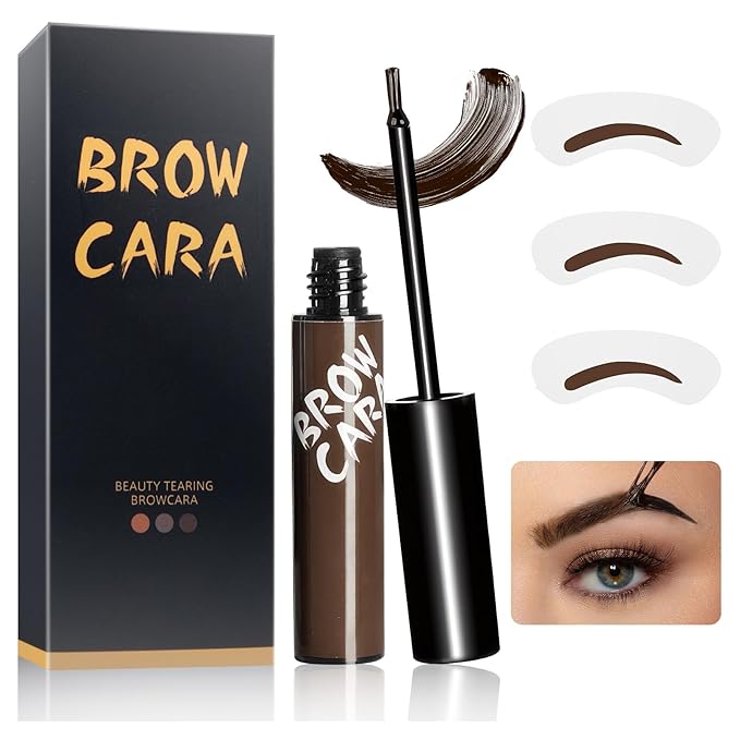 Eyebrow Gel - Peel Off Eyebrow Tint with Eyebrow Stencils, Long-Lasting & Waterproof Brow Gel for Women and Girls Create Fuller & Defined Brows Makeup (Medium Brown)
