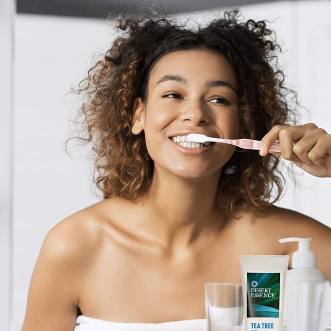 Desert Essence Tea Tree Oil Toothpaste - Mint - 6.25 Oz - Refreshing Taste - Deep Cleans Teeth & Gums - Helps Fight Plaque - Sea Salt - Pure Essential Oil - Baking Soda - Promotes Healthy Mouth