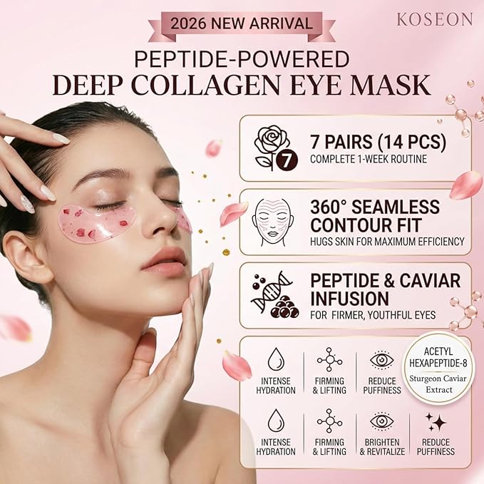 Collagen Eye Mask, 2026 New 7 PCS Peptide-Powered Deep Collagen Eye Mask, Under Eye Patches 360° Fit, Eye Mask with Collagen Peptide, Eye Patches for Puffy Eyes and Dark Circles