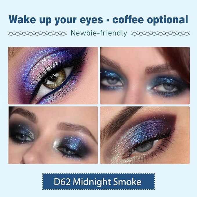 Refillable Eyeshadow Palette - Matte/Glitter/Duo-Chrome Pressed Powder & Cream Formula, Neutral/Shimmer/Smokey Multichrome, Travel-Friendly Iron Pan Refills (Glitter, D62)