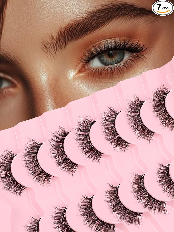 Lashes False Eyelashes 13MM Wispy Lashes Pack Fluffy Lash Strips False EyeLashes with Thin Band C Curl Natural Lashes Fake Eyelash 7 Pair Siligli