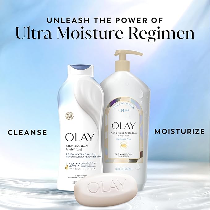 Olay Body Wash for Women, Ultra Moisture, For Extra Dry Skin, 24hr Moisturizing, Hydrating & Refreshing, B3 Vitamin Complex, Free of Parabens & Phthalates, Scented, 22 fl oz