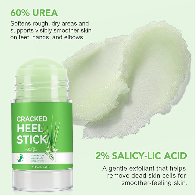 Cracked Heel Urea Stick,Aloe vera Scent,Foot Care Cream 60 Percent Stick,Maximum Strength Urea Cream for Feet,Moisturizer and Hydrates Dry Cracked Feet, Knees, Elbows, Hands
