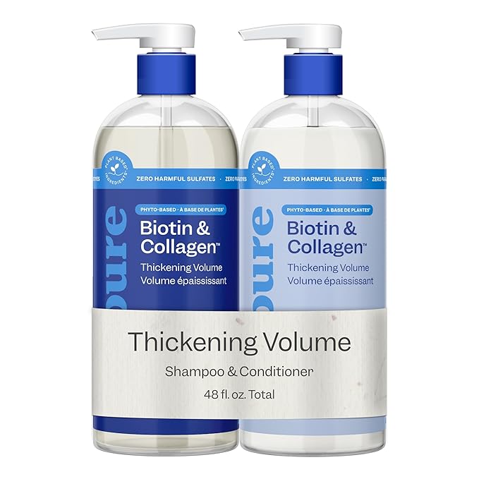 Renpure Biotin & Collagen Shampoo & Conditioner Set, Plant- Based - Nutrient Infused Formulas for Fuller, Thicker Looking Hair - For Fine Hair - Vitamin B7 (Biotin) & Collagen - 24 Fl Oz each, 2 Pack