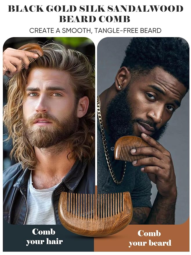 Bituemly Beard Brush, Natural Boar Bristles Beard Brush for Men and Wooden Sandalwood Pocket Beard Comb Set, Facial Hair Grooming Kit with Mustache Scissors as a Styling Tool, Growth, Detangles, Shine