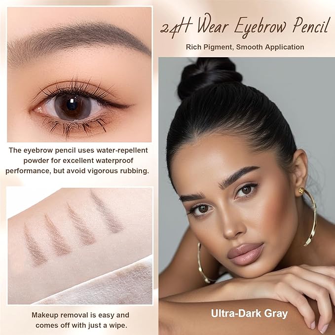 Eyebrow Pencil, Retractable Definer with Dual Brush, Ultra-Fine Tip for Precise Brow Makeup, Waterproof Gel Formula, Natural Hair-Like Strokes, Enhance Beauty (Dark Gray, Ultra)