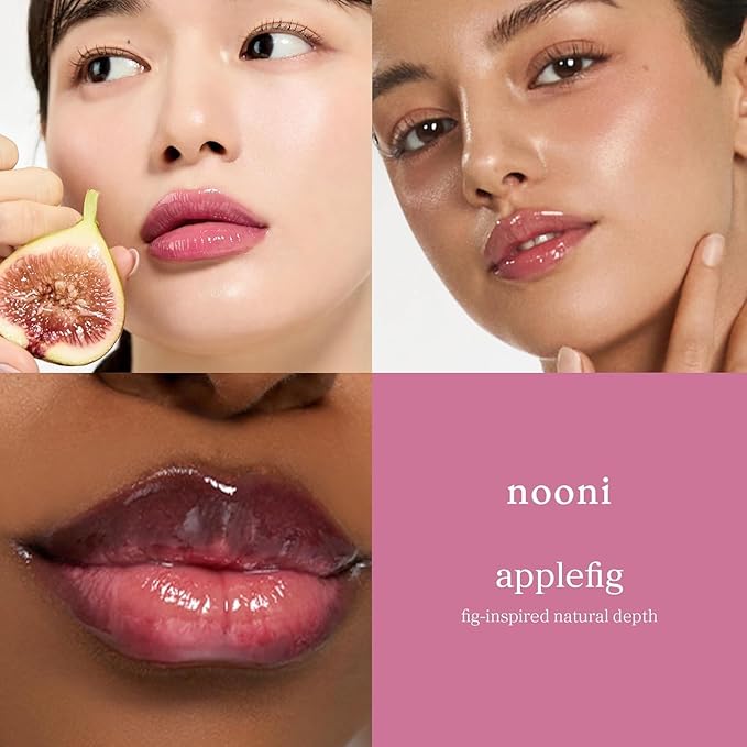 NOONI Korean Lip Oil Set - Appleberry & Applefig | Long-Lasting, Moisturizing, Plumping, Revitalizing for Dry Lips, Waterproof, No Peel Off, Stocking Stuffers, lip plumper 0.12 FL Oz x 2ea