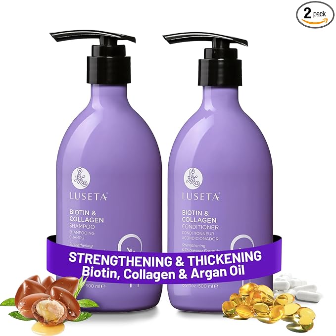 Luseta Biotin & Collagen Shampoo and Conditioner Set for Thinning Hair – Thickening & Strengthening with Argan Oil - Adds Volume, Shine & Manageability Sulfate Free, Paraben Free -16.9 fl oz (2 Pack)