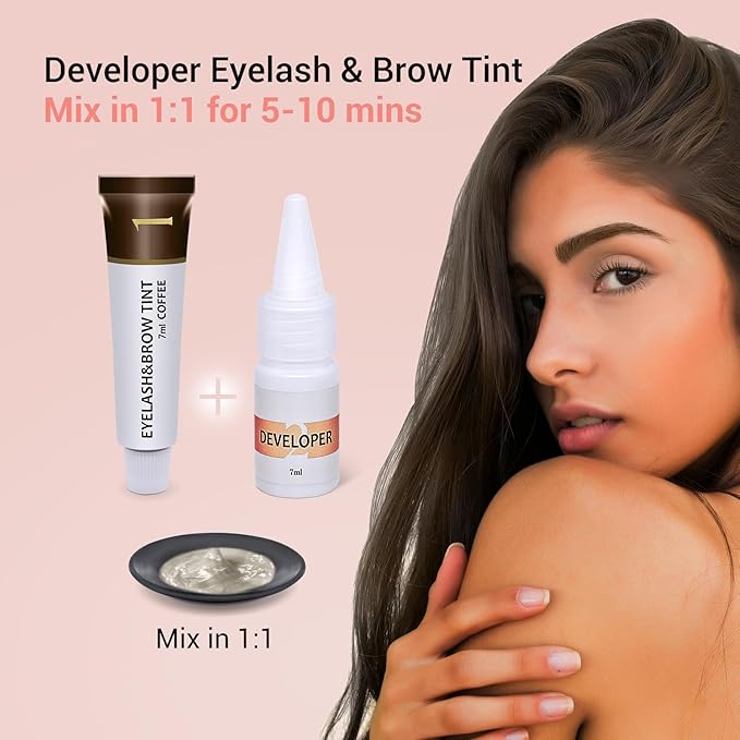 Lash Color Kit, 2 in 1 Professional Lash & Brow Color Kit, Eyebrow color Set for Women Coffee, 7ml