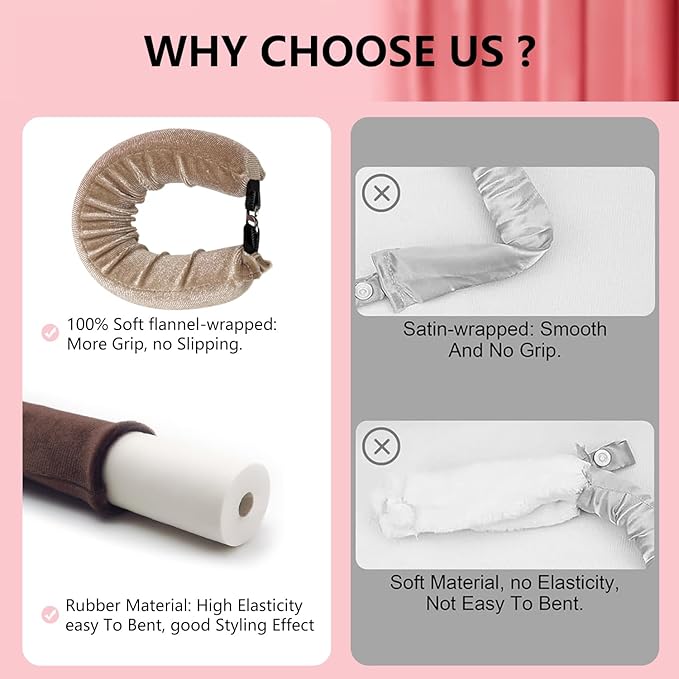 Overnight Heatless Hair Curler- 4 Piece Set- Jumbo Heatless Curls- Satin Flexi Rods to Sleep in- No Heat Curler Overnight Sleeping Curls Styling Tools- Gentle Rollers for All Hair Types-Khaki