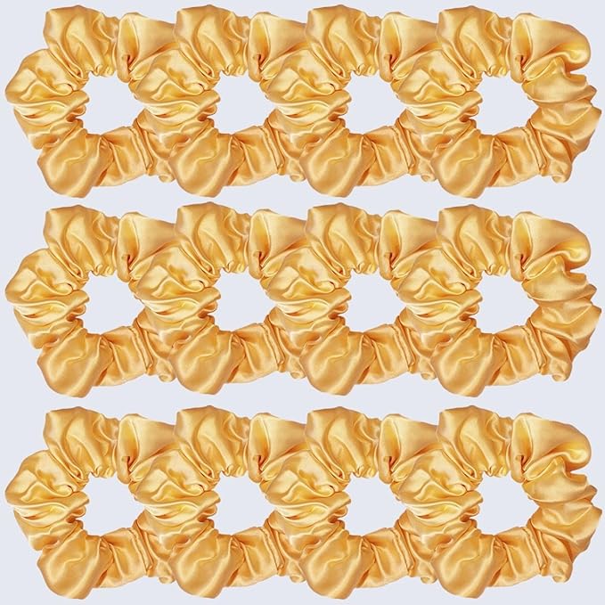 Sufermoe 12 Pcs Satin Silk Hair Scrunchies, Yellow 4.5 Inch Soft Hair Ties for Women and Girls, Versatile Hair Accessories for Ponytails, Bows, Braids, and Bracelets