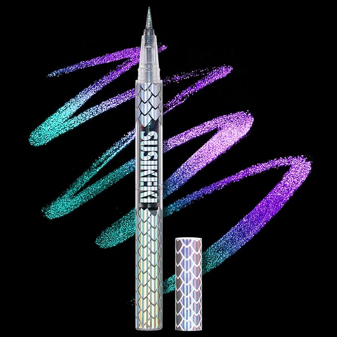 SUSIKEKI Chameleon Liquid Eyeliner, Green Purple Color Shifting Metallic Shimmer Eye Liner, Waterproof Long Lasting Duo-Color Glitter Eye Makeup Pen, #2 Baroque Emerald