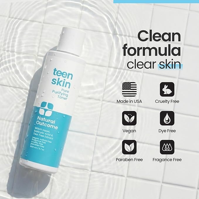 Acne Clarifying Face Toner for Teens by Natural Outcome Skin Care - Salicylic Acid Facial Astringent to Clear Acne & Purify Pores - Fragrance Free, Alcohol Free 6.7 oz