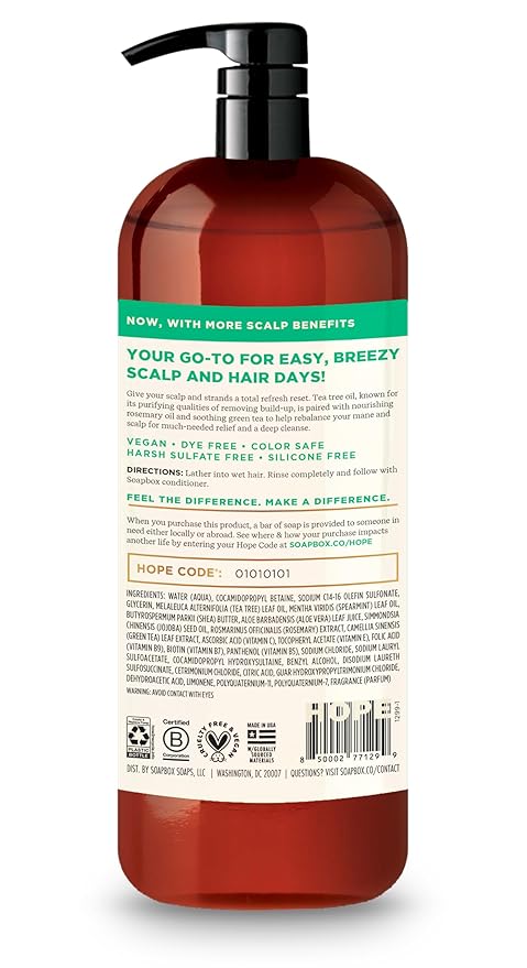 Soapbox Tea Tree Oil & Mint Shampoo & Conditioner Set, Leaves Hair & Scalp Balanced & Soothed - Clean Ingredients Free of Harsh Chemicals, Sulfates, Parabens & Silicones - 1 Liter Each