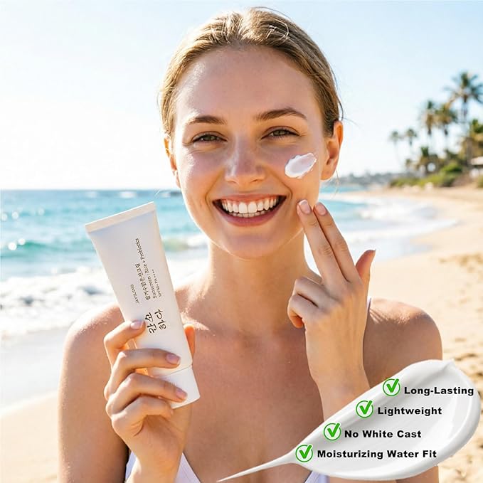 Korean Rice Sunscreen SPF 50+ Broad Spectrum PA++++, No White Cast, Lightweight Mineral Formula with Probiotics for All Skin Types, 1.7 oz