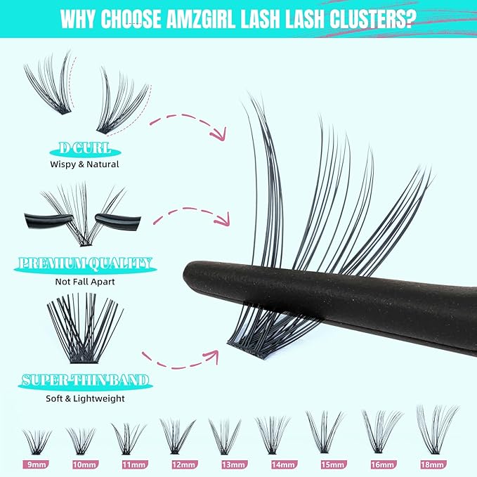 Lash Clusters 400pcs, 30D Mixed Tray DIY Eyelash Extension, D Curl Natural Wispy Individual Lashes Faux Mink & Cruelty Free Reusable Lash Clusters Extensions Black (30D, 9-18mm)