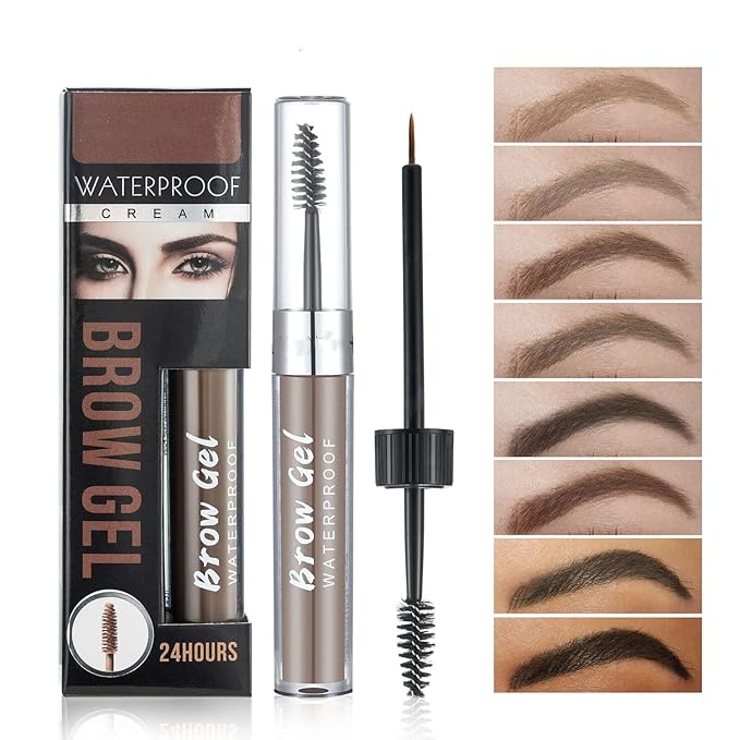 Waterproof Eyebrow Gel 8 Colors Full-pigmented Long Lasting Liquid Brow Gel for Fuller & Defined Looking (#03 Medium Brown）