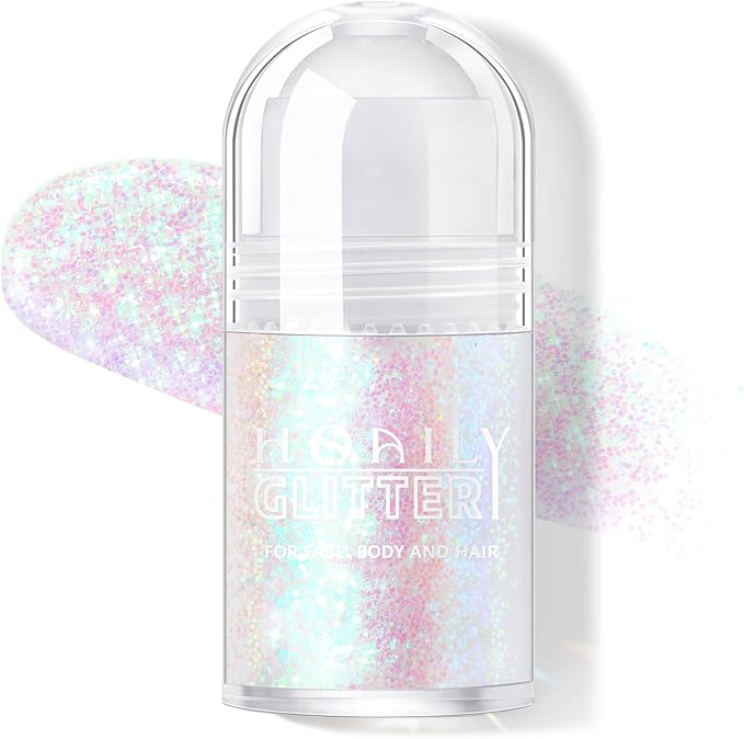 HOSAILY Roll-on Holographic Body Glitter Gel for Face Hair, Chameleon Color Changing Glitter Gel Under Light, Chunky Mermaid Sequins Festival Party Rave Accessories Shimmer Makeup (Mermaid)