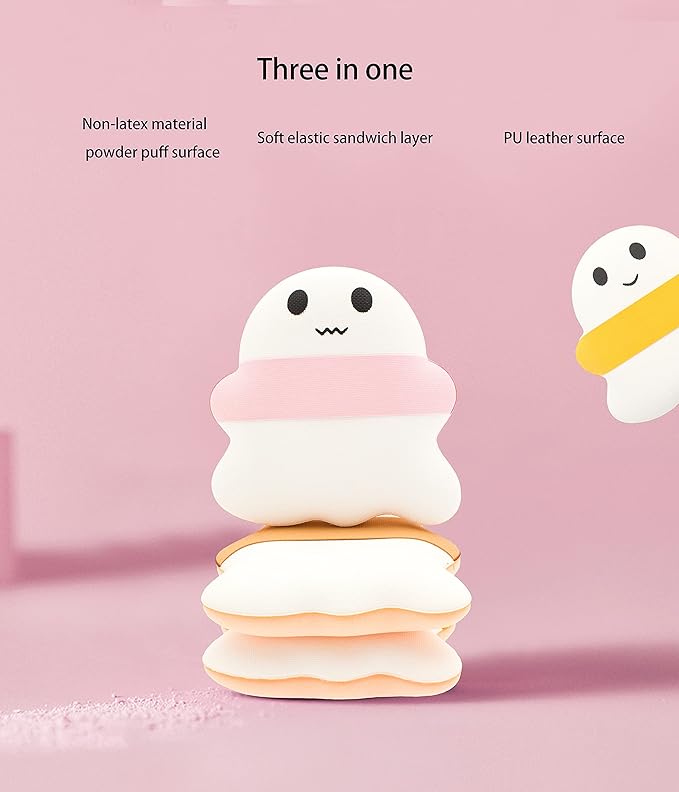 3Pcs Cute Makeup Powder Puff，Ghost Sponge Foundation Puff, Air Cushion Blush Puff，Halloween Gifts