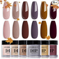 AZUREBEAUTY Dip Powder Nail Set, Fall Nude Dark Brown Purple Gary Natural 6 Colors Dipping Powder Starter Kit, French Nail Art Manicure DIY Salon, No Need Nail Lamp Cured