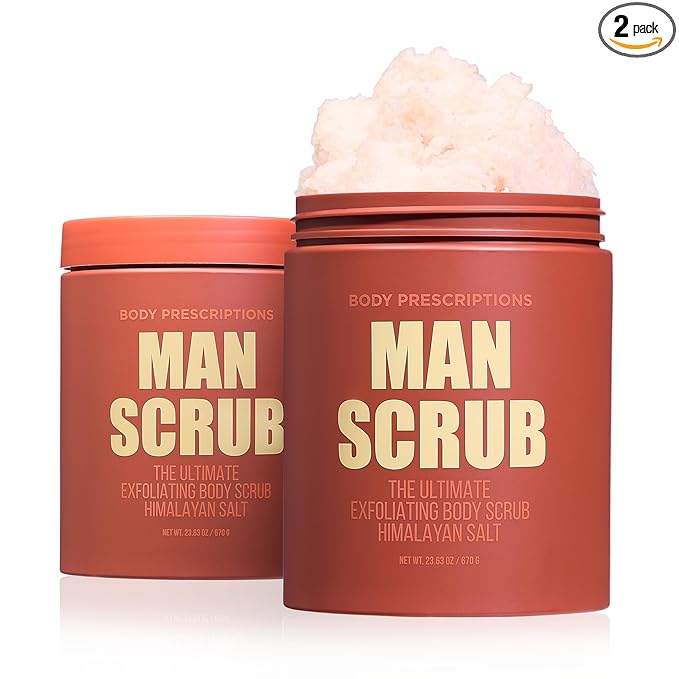 Body Prescriptions Men’s Exfoliating Body Scrub – Ultimate Skin Cleansing Wash in Jar with Twist-Top Lid, For All Skin Types, 21 Ounce (Pack of 2), Himalayan Salt