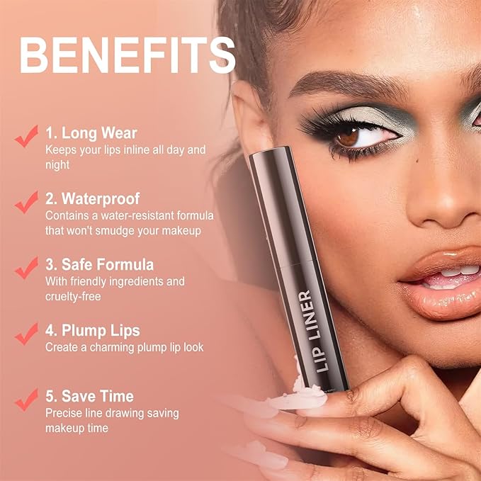 Lip Stain Peel Off, Lip Liner Moisturizing Long-Lasting & Waterproof, Transfer Proof & Plumping, Non-Stick Cup, Pink Color
