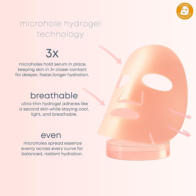 Lunair Collagen Hydrogel Face Mask with Microhole Technology – Firming, Hydrating & Brightening Sheet Mask for Glass Skin, Plumps & Boosts Elasticity (5 Sheets)