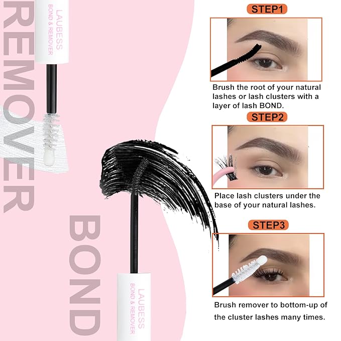Lash Glue for Eyelash Clusters LAUBESS Lash Bond and Remover 2 in 1 Lash Cluster Glue 10ml Adhesive Eyelash Glue Lash Remover for Lash Extensions Home Use