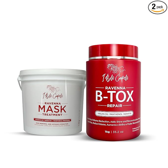 I Belli Capelli Ravenna B-tox Repair Kit - Hair B-tox Treatment Formaldehyde-Free + Hair Mask for Damaged Hair - Straightening, Intense Shine & Moisture for All Hair Types (2-Pack)