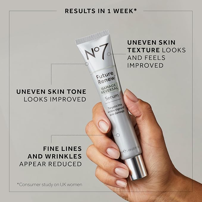 No7 Future Renew Damage Reversal Skincare Set - Anti Aging Face Serum (.33 Fl Oz), Day Cream with SPF 25 (1.69 Fl Oz) & Night Cream (1.69 Fl Oz) - Reverses Visible Signs of Sun Damage - 3-Piece Set | Damage Reversal, Day Cream, SPF 25, Night Cream