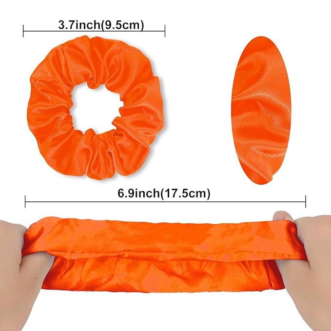 Silk Satin Scrunchies for Women Girls 12 PCS Orange Hair Scrunchies Silk Satin Hair Ties for Thick Hair Bulk Hair Ties Hair Accessories
