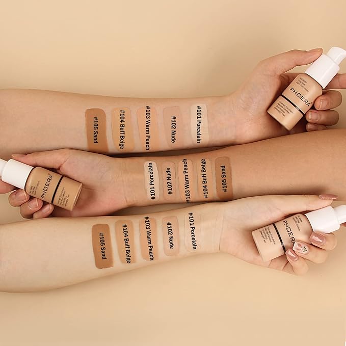 PHOERA Foundation Makeup, Flawless Soft Matte Oil Control Liquid Foundation, Full Coverage Mattle Oil-Control Concealer for Older Women, Great Choice For Gift (#102 Nude)