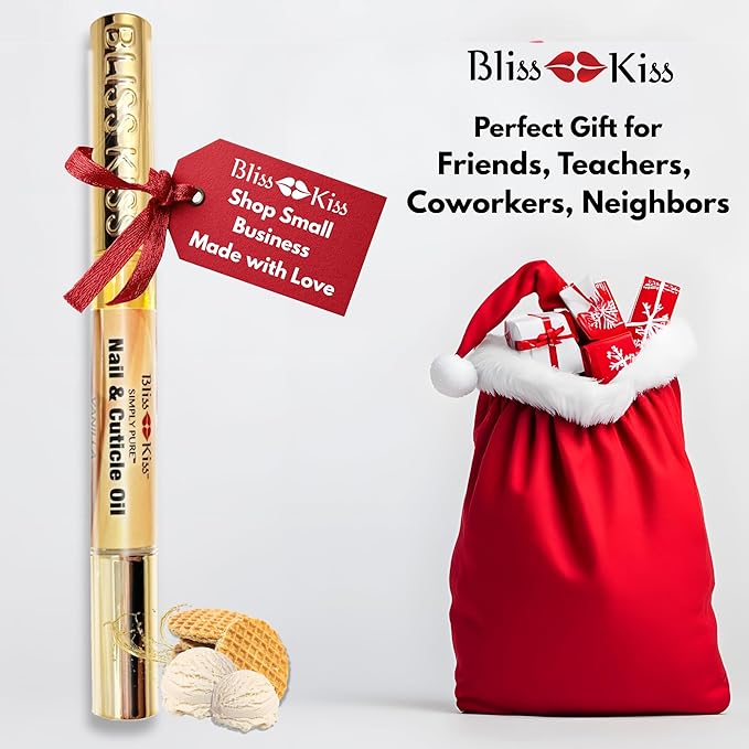Bliss Kiss | 1 Vanilla Fragrance | Nail Oil Cuticle Pen w/Vitamin E & Jojoba⏤Nail Strengthener Nail Growth Serum for Brittle Peeling Breaking Thin Nails