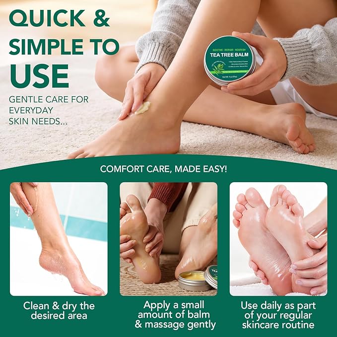 Tea Tree Balm for Fast Itchy Skin Relief – Soothes Discomfort from Bug Bites, Rashes, Dry Skin & Foot Irritation – Natural, Fragrance-Free & Gentle Formula, Safe for Sensitive Skin and All Ages