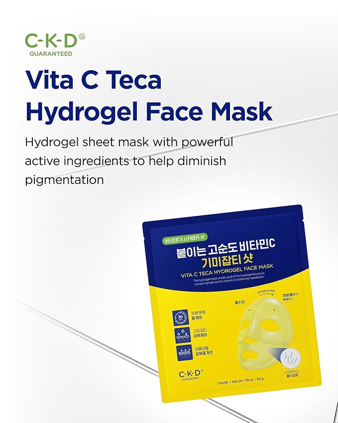 CKD Vita C Teca Hydrogel Face Mask (5 Pack) – Korean Jelly Mask with Vitamin C & Centella Asiatica for Glass Glow Skin and Hydration.