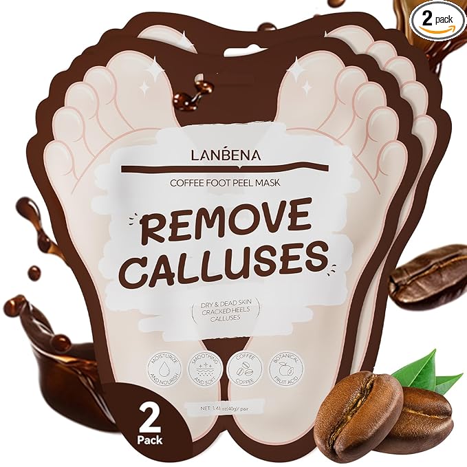 LANBENA Coffee Foot Peel Mask, Exfoliator Peel Off Calluses Dead Skin Callus Remover, Repair Rough Heels & Get a Smooth Skin for Men and Women(2 Pairs)