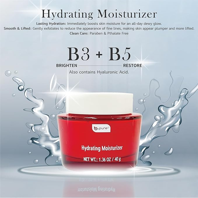 b.pure Revitalizing Hydrating Daytime Face Moisturizer | Niacinamide, Hyaluronic Acid, Vitamin B5, Amino Peptide | Anti-Wrinkle | 1.36 oz, 3-Pack