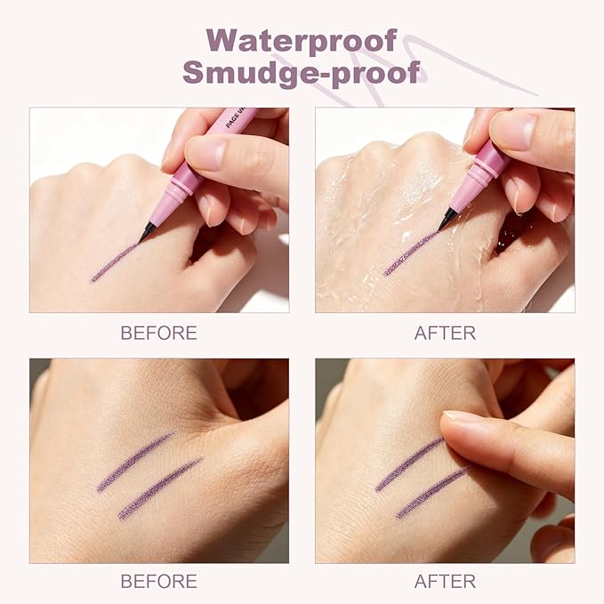 Ultra Fine Liquid Eyeliner Pen, Plum Purple - Formula for Mature Women, Slim Precision Tip for Winged & Inner Corner, Waterproof Smudge-Proof, Quick-Drying & Long-Lasting-#01 TARO PURPLE