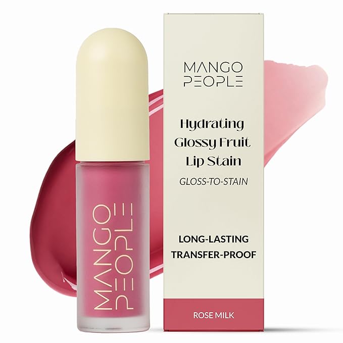 Mango People Hydrating Glossy Fruit Lip Stain, Long Lasting Tint & Oil Stain, Lightweight Lip Makeup with High-Shine Finish for Soft, Smooth and Nourished Lips - Rose Milk