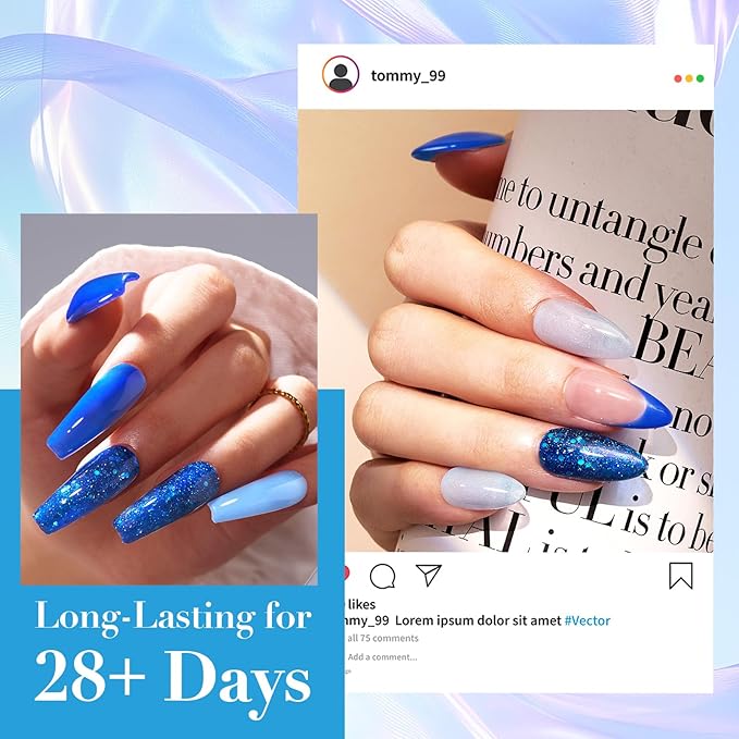 AZUREBEAUTY Dip Powder, Sky Blue Glitter 6 Colors Dipping Powder Starter Kit French Nail Art Manicure DIY Salon for Women, No Need Nail Lamp Cured