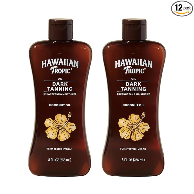 Hawaiian Tropic Dark Tanning Oil, 8 Fl Oz | Moisturizing Body Oil with Cocoa Butter, Tan Enhancer, 8 Fl Oz each Twin Pack (Pack of 6)