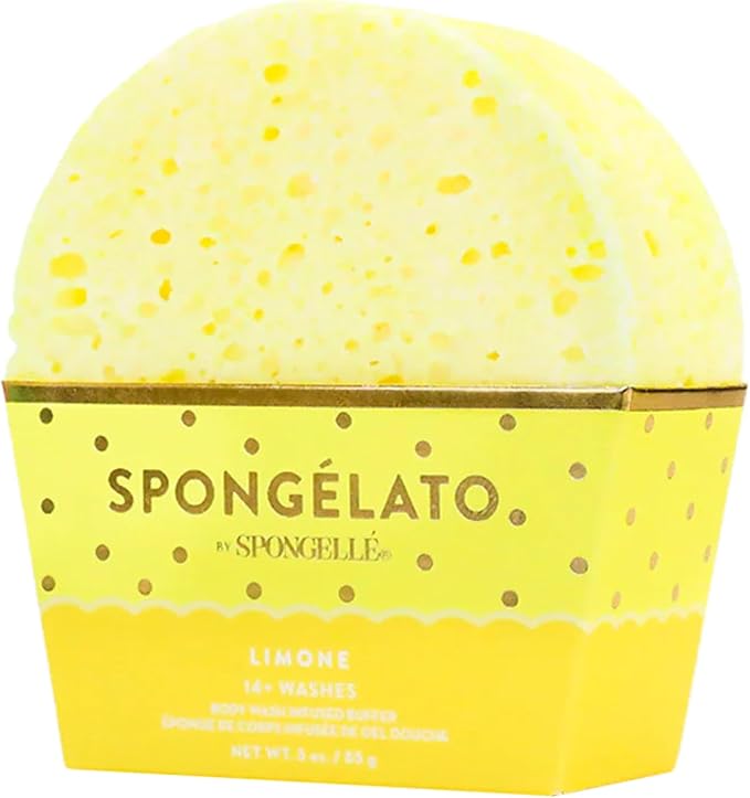 Spongellé Limone (Lemon) Spongélato Bath Sponge | Built-In Body Wash & Body Scrubber, Shower Loofah Sponge for Women | 14+ uses