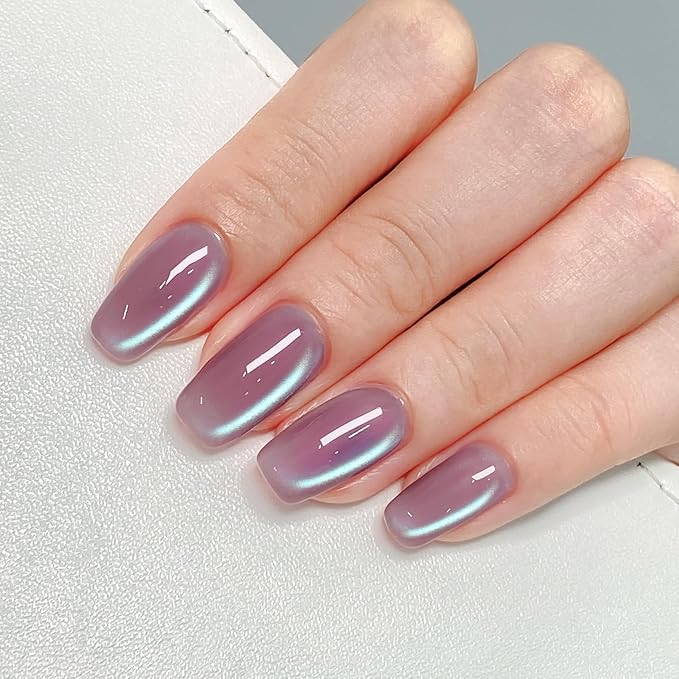 MAYCHAO 15ML Ice Glass Purple Cat Eye Gel Nail Polish 1Pc Purple Cat Eye Holographic Glitter Shimmer Translucent Sheer Gel Polish Soak off Nail Polish for Nail Art Manicure Salon DIY at Home, 0.5 OZ