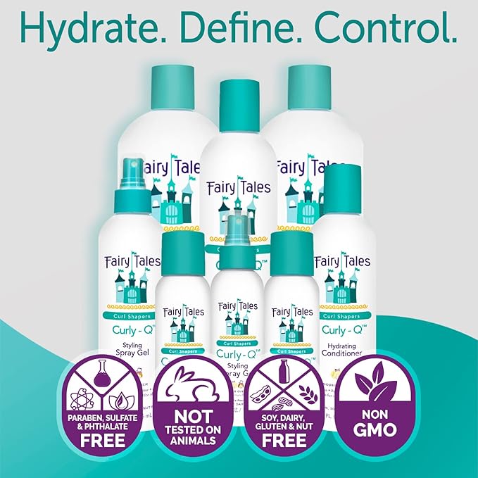 Fairy Tales Curly Q Hydrating Kids Shampoo 12oz and Conditioner 8oz - Paraben, Sulfate, Gluten, and Nut Free - For All Curl Types Including Multi Cultural Hair (4 Pack)