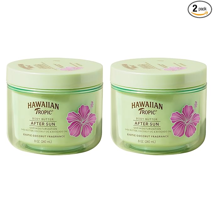 Hawaiian Tropic After Sun Body Butter with Coconut Oil, Beach Essentials, Tan Extender Lotion, 8oz each, Twin Pack (Pack of 2)
