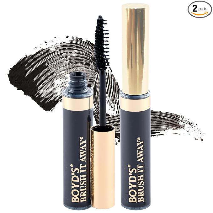 Boyd’s Brush It Away | Grey Hair Root Touch Up for Women & Men | Temporary Hair Color Mascara | Quick-Dry Water-Resistant Concealing Formula | Black, 2-Pack